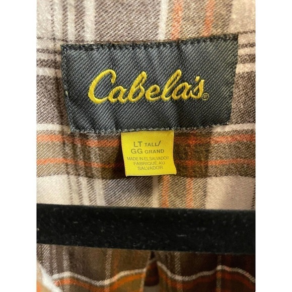 Cabela's Flannel Brown Plaid Mens Large Tall Shirt Long Sleeve Button Down - Picture 8 of 9